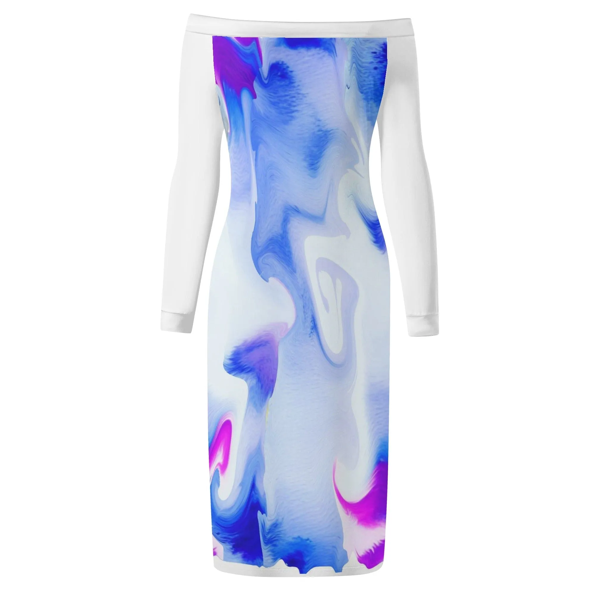 Water Color Women's Long Sleeve Off The Shoulder Dress