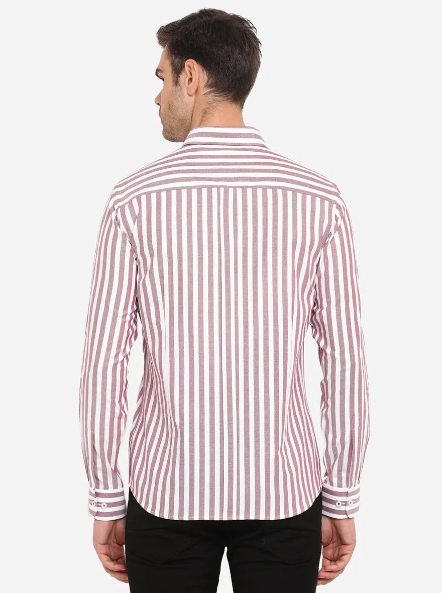 White & Red Striped Slim Fit Formal Shirt | JadeBlue