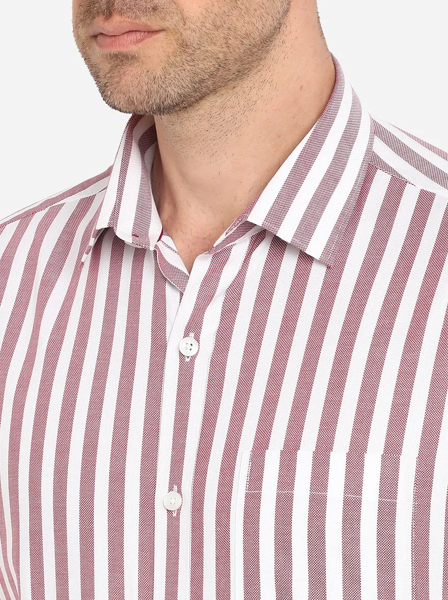 White & Red Striped Slim Fit Formal Shirt | JadeBlue