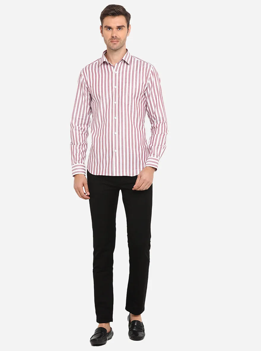 White & Red Striped Slim Fit Formal Shirt | JadeBlue