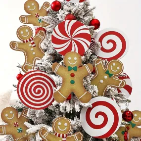 WINTOGETHER 4-8pcs Classic Christmas Gingerbread Man Ornaments, Red and White Candy Cane Tree Decorations, Large Festive Holiday Tree Toppers for Home, Office, and Party Decor, No Battery Required