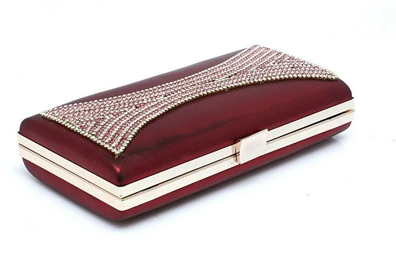 Womens Clutch Hand Bag Diamante Wedding Formal Party Bridal Red