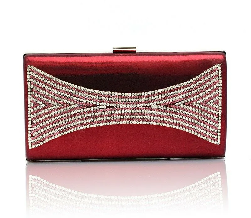 Womens Clutch Hand Bag Diamante Wedding Formal Party Bridal Red